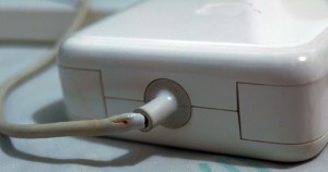 Melted MacBook adapter cable, another side.